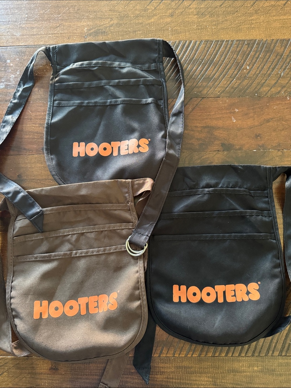 Hooters Server Crossbody Bags in Black and Brown with Orange Logo